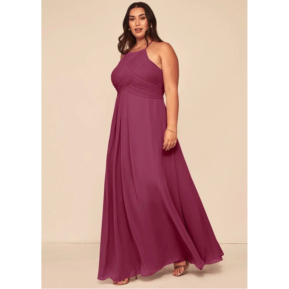 Azazie Mulberry Chiffon Pleated Halter Neck A-Line Bridesmaid Dress A8